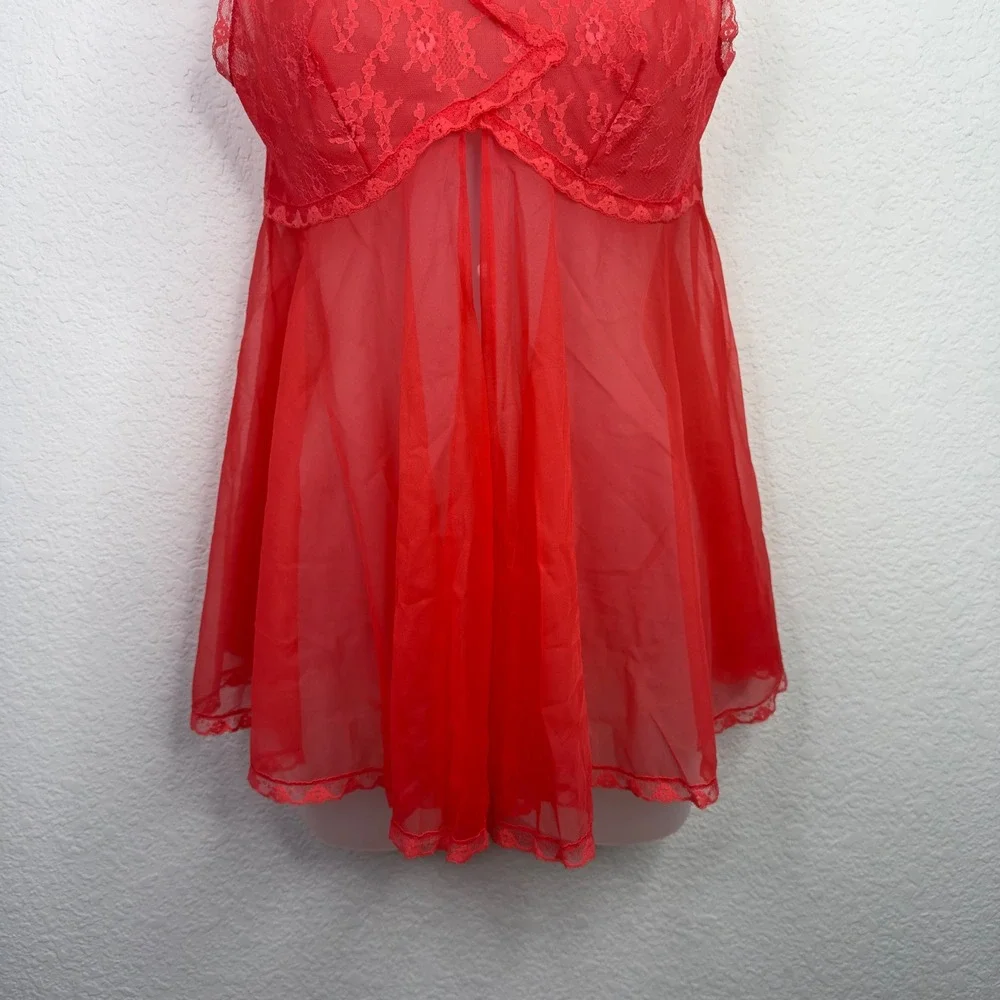 Blanche by Erika McGowan Babydoll Chemise Nightie Womens P Red Lace VTG Romantic